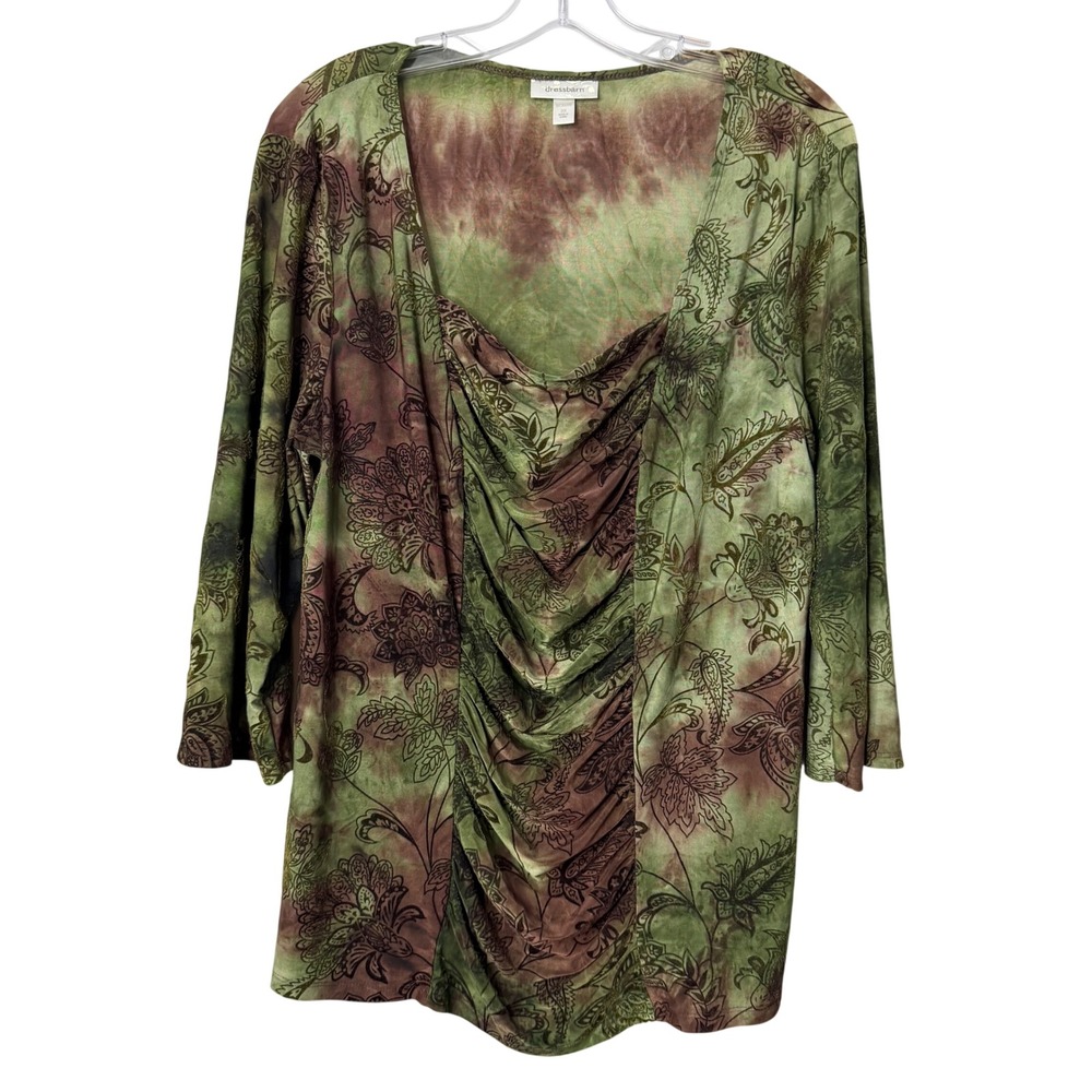 Dressbarn‎ Velvet Burnout Top Womens 2X Green Brown Forest Fairy Grunge Goblin